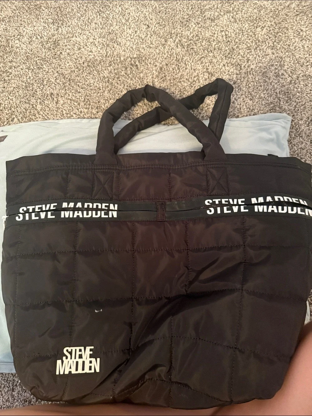 Steve Madden Black Quilted Duffel Tote